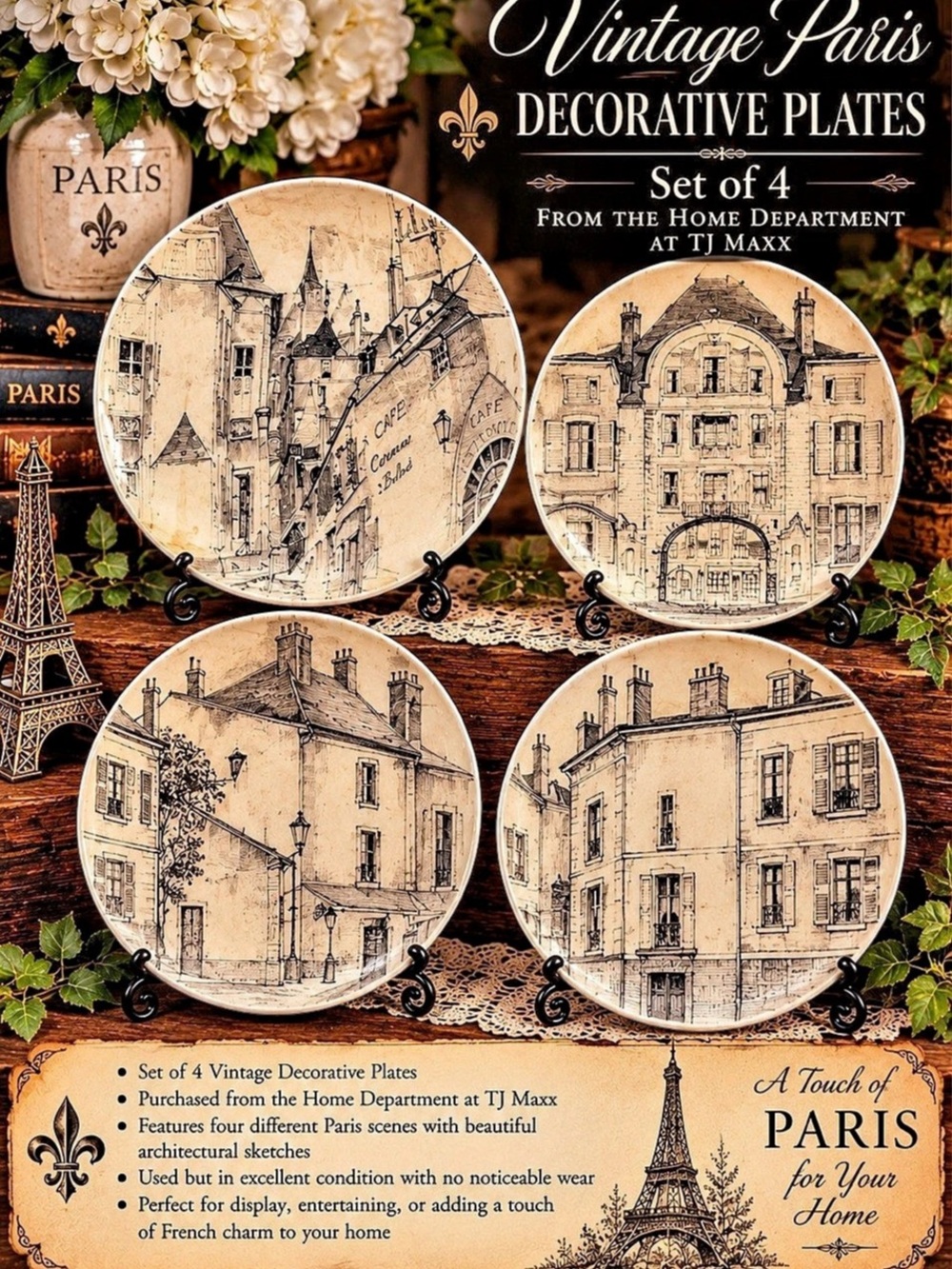 Vintage Paris Architectural Plate Set of 4